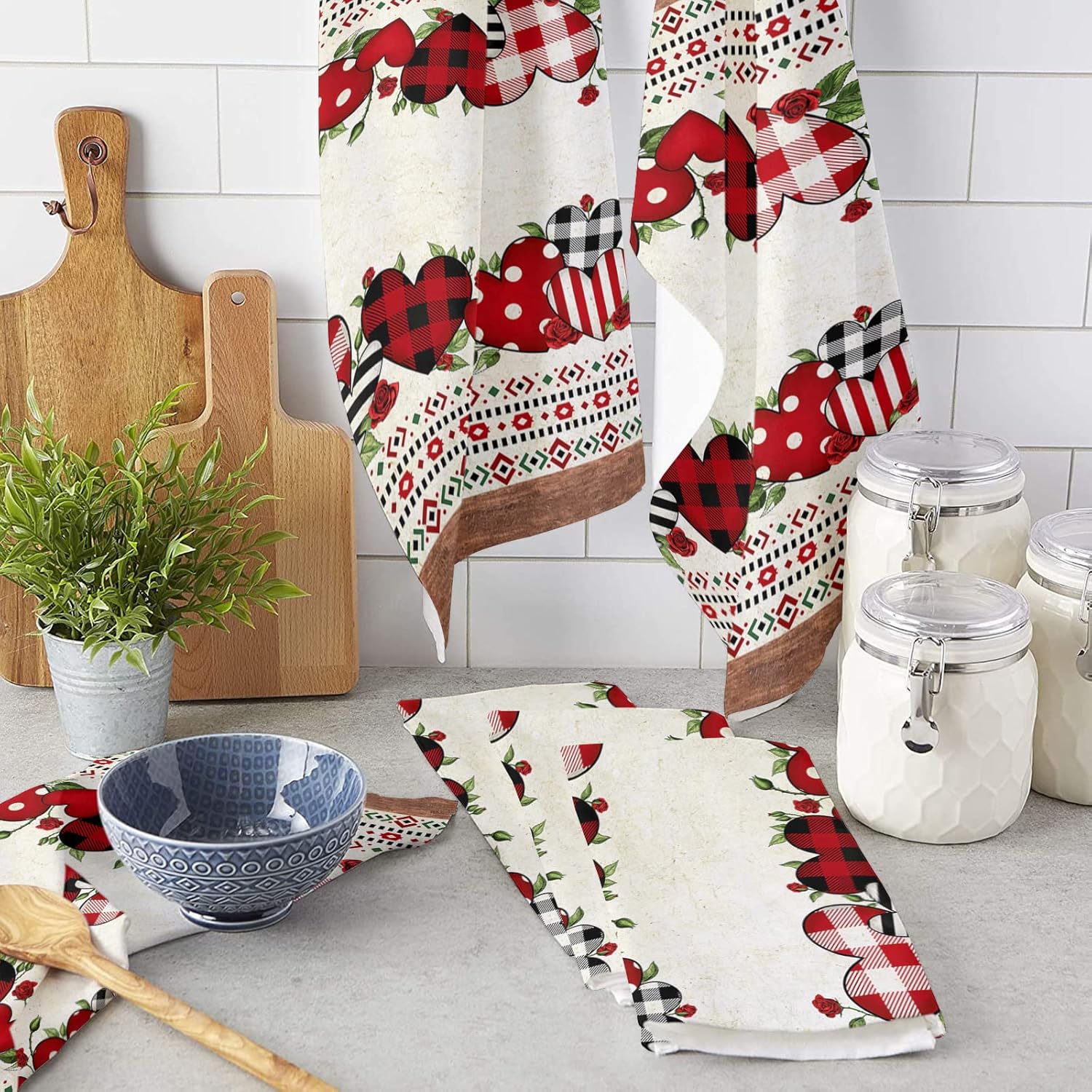 Stylish Heart Kitchen Towels Set for Durable Cleaning Cooking