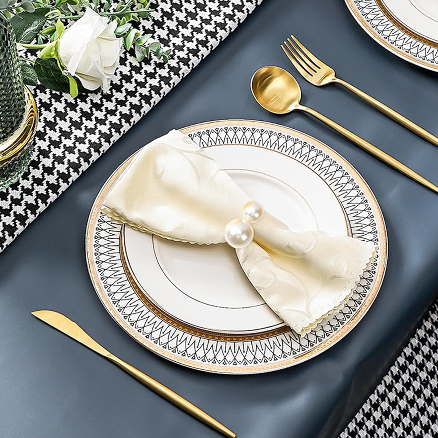 Elegant Gold Pearl Napkin Rings Set of 12
