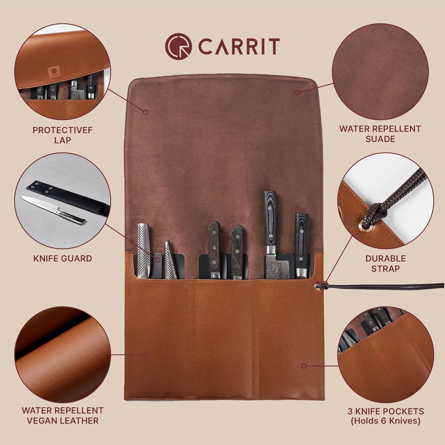 CARRIT Chefs Knife Roll Bag 8 Knife Guards Included
