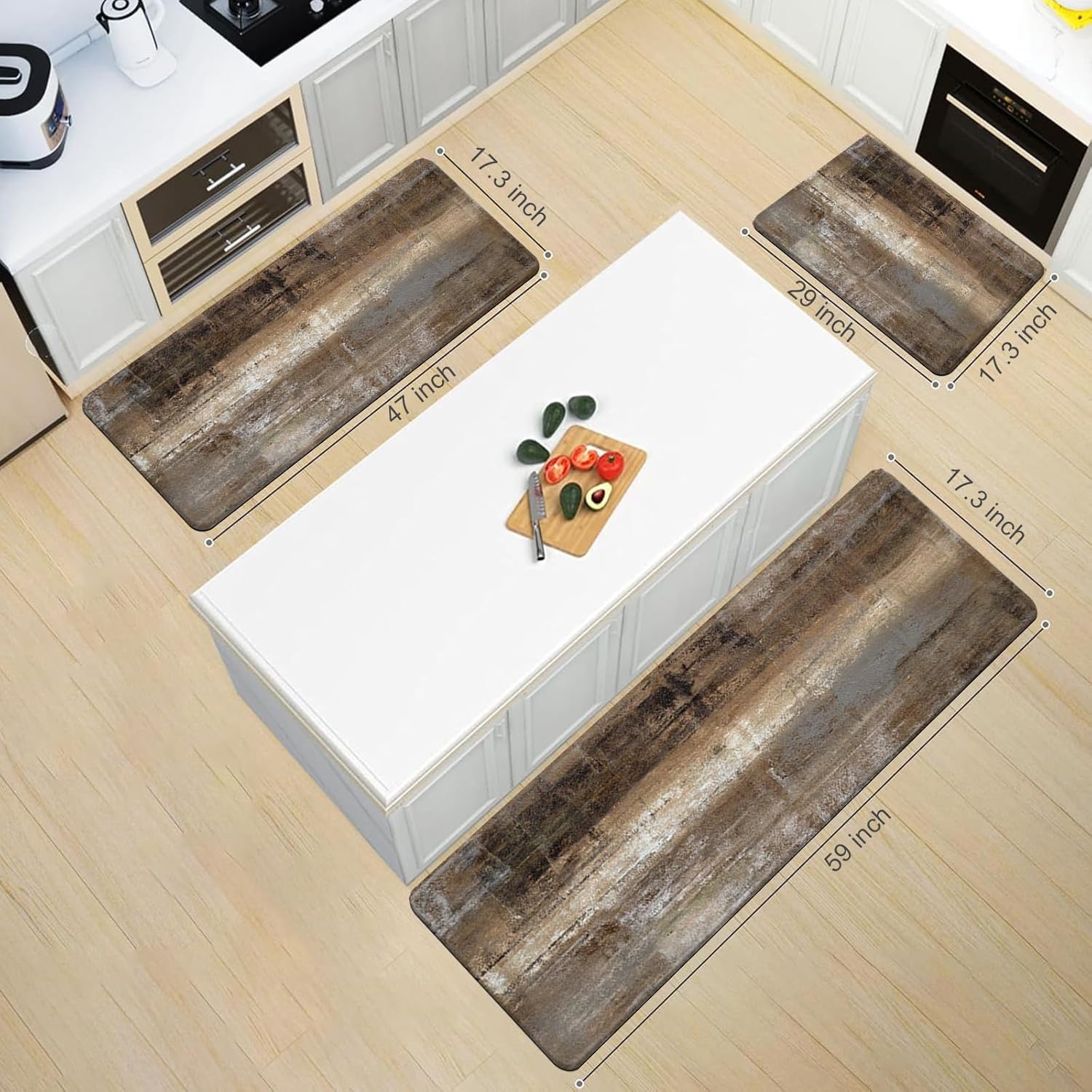 Double Anti-Fatigue Kitchen Mat Set - taupe abstract art non-slip waterproof