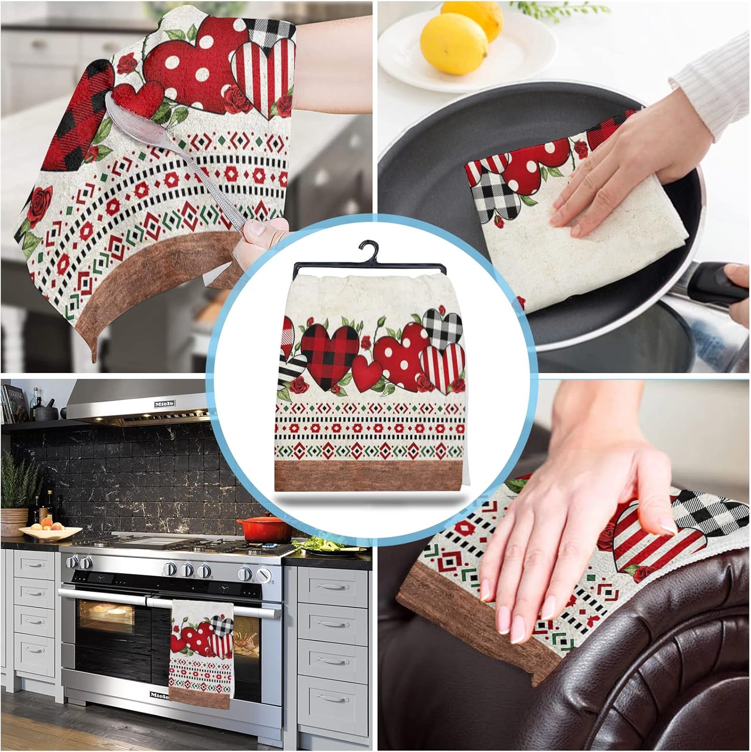 Stylish Heart Kitchen Towels Set for Durable Cleaning Cooking