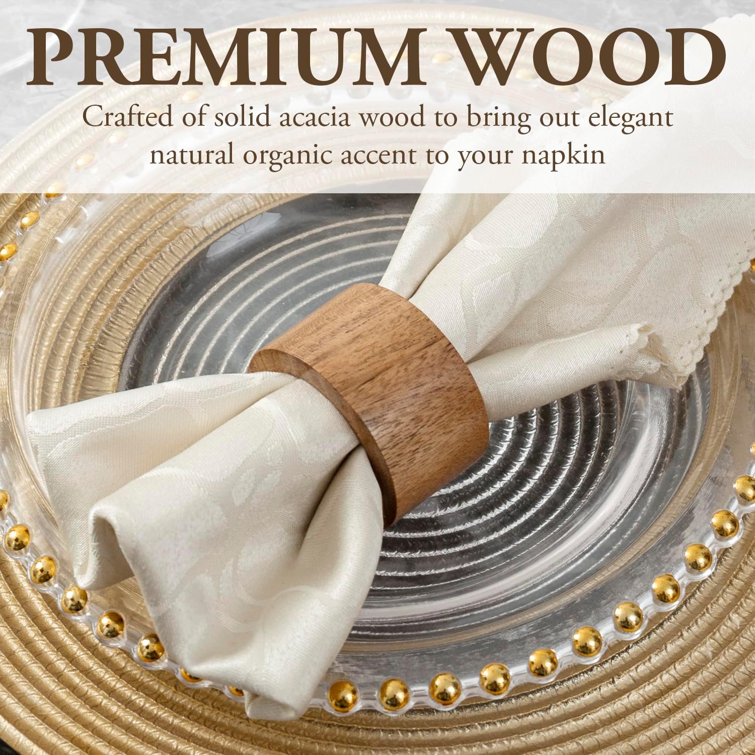 MyGift Rustic Natural Solid Acacia Wood Rings for Dining Napkins