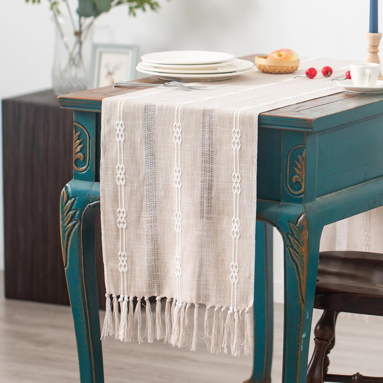 Hpxrom Rustic Braided Linen Table Runner