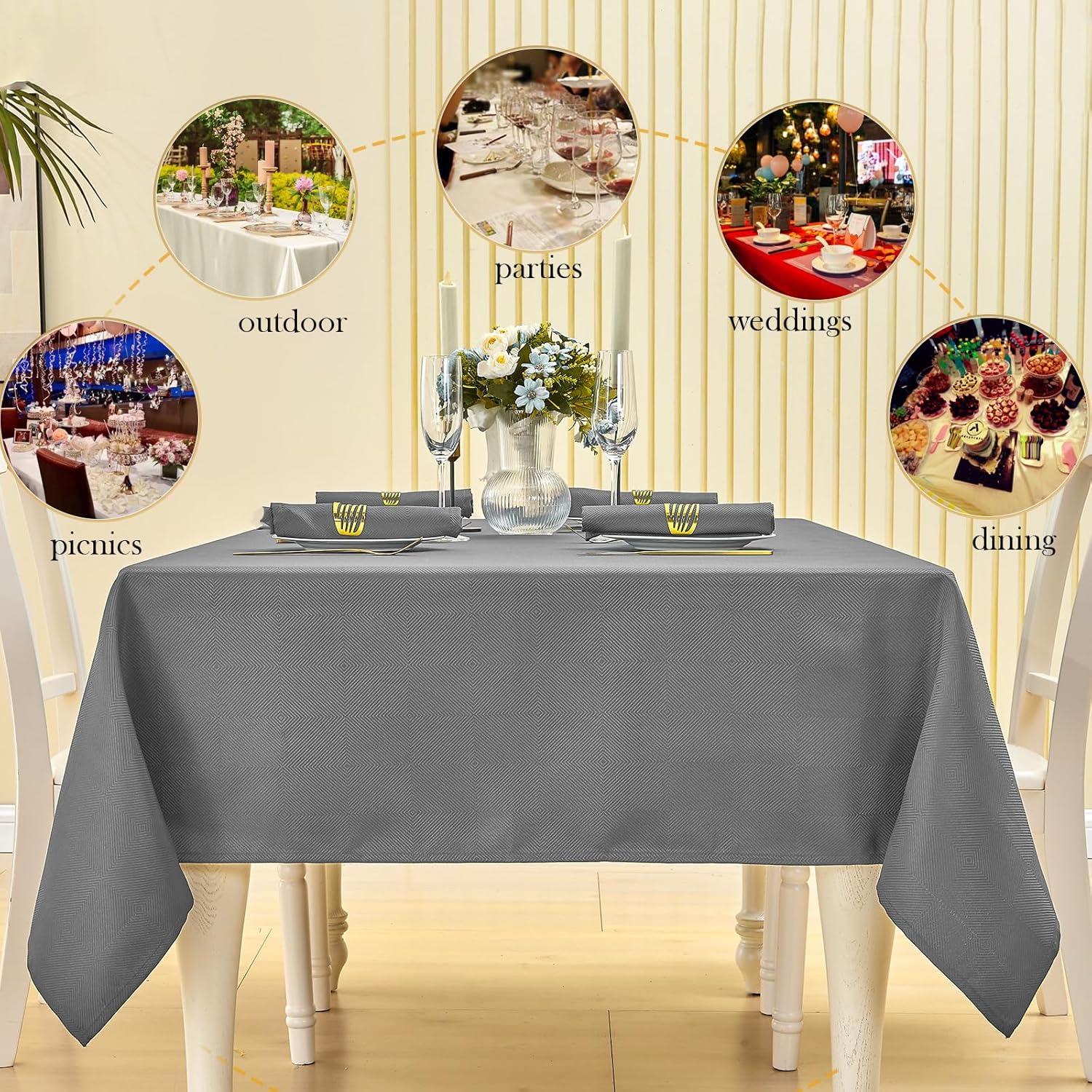 Elegant Grid Tablecloth waterproof for Kitchen Outdoor