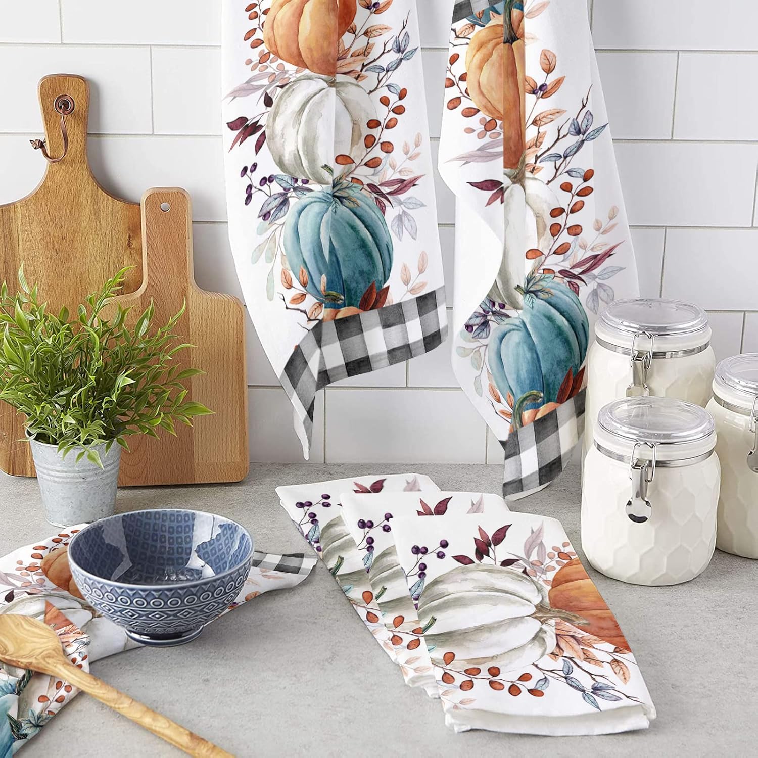 Pumpkin Plaid Kitchen Towel Quick Dry Eco-Friendly 18x28