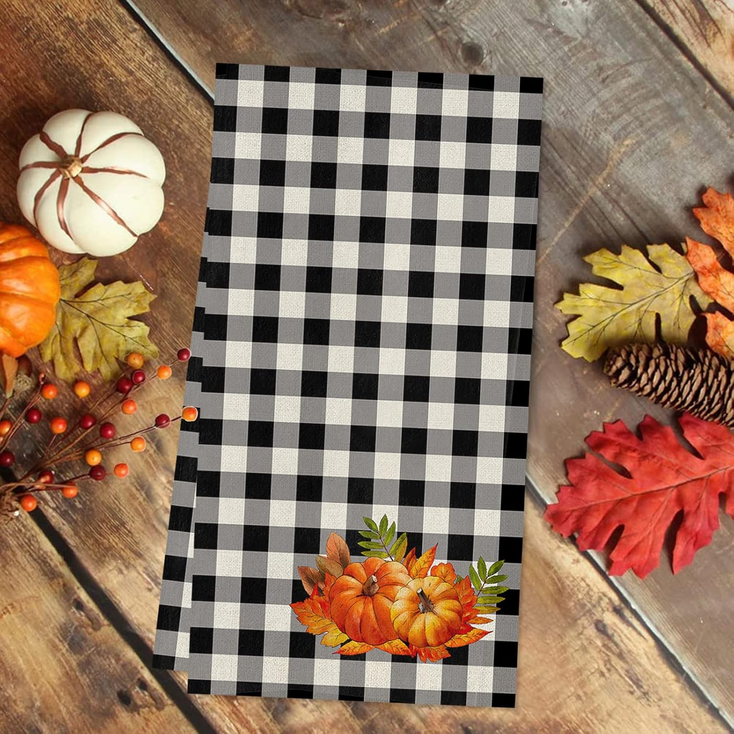 ZOE GARDEN Buffalo Plaid Black Kitchen Towels