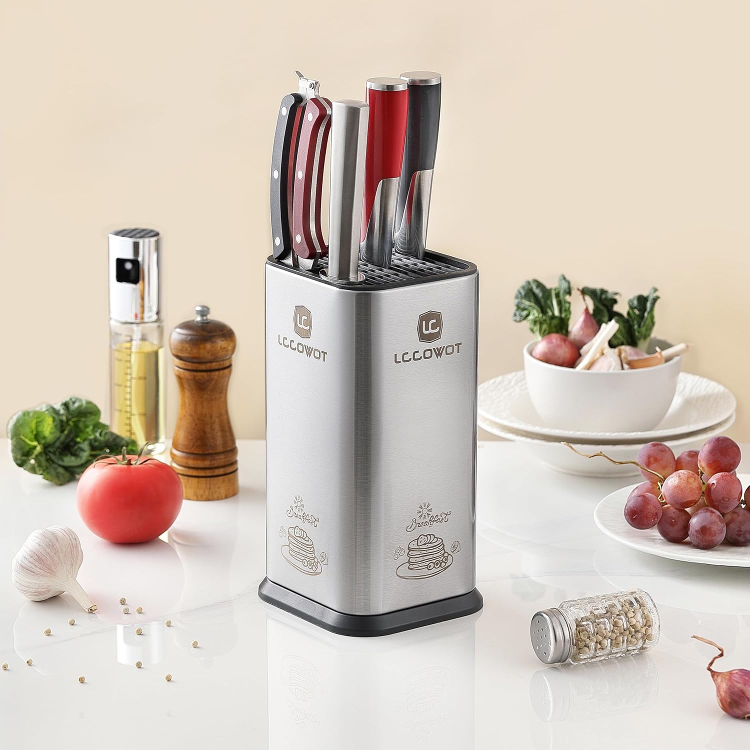 Lccowot Space-Saving Stainless Steel Knife Block