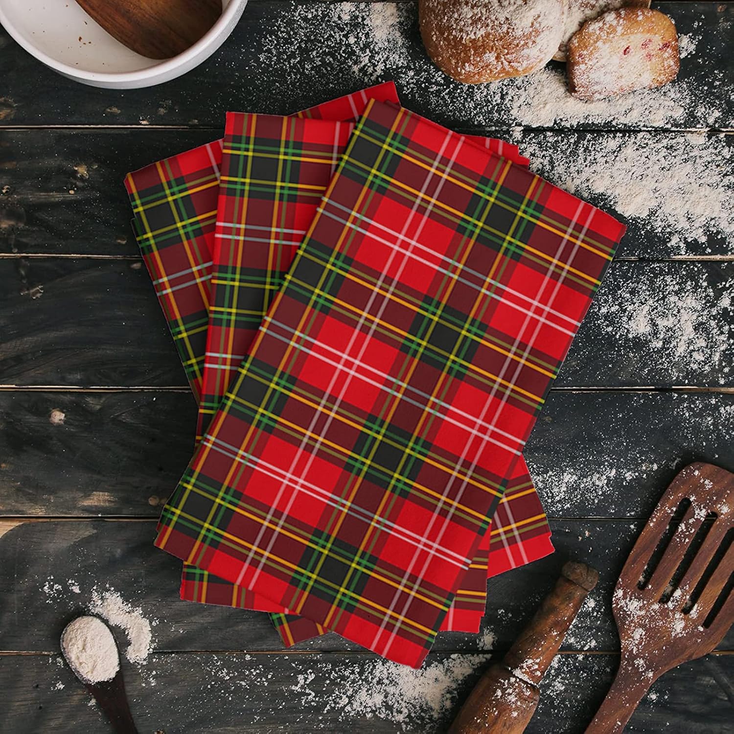 Beisseid Christmas Kitchen Towels Red Green Buffalo Plaid Soft Fingertip Hand Towels Set