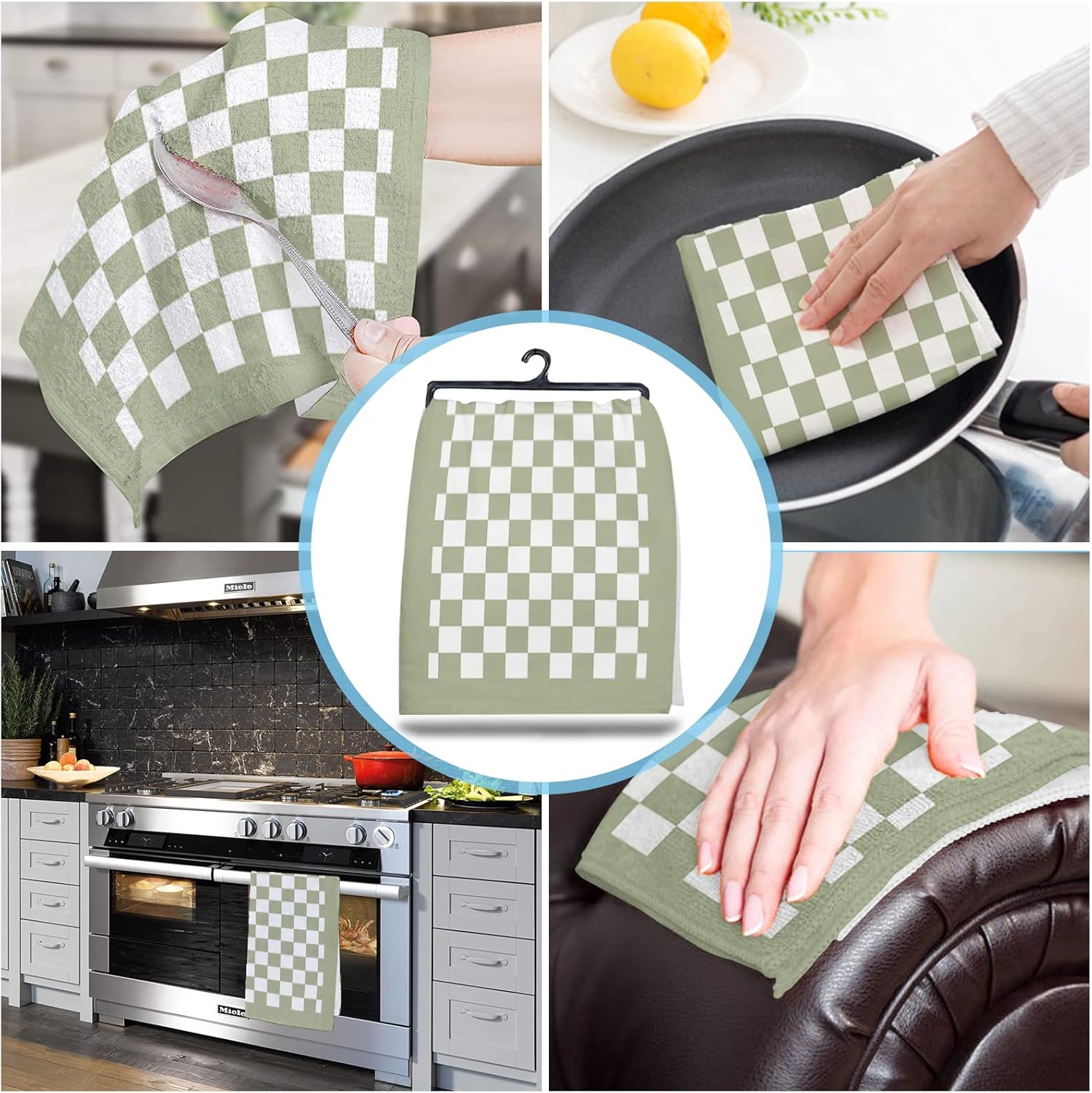 ZOE GARDEN Sage Green Plaid Kitchen Towels Set of 2 18x28