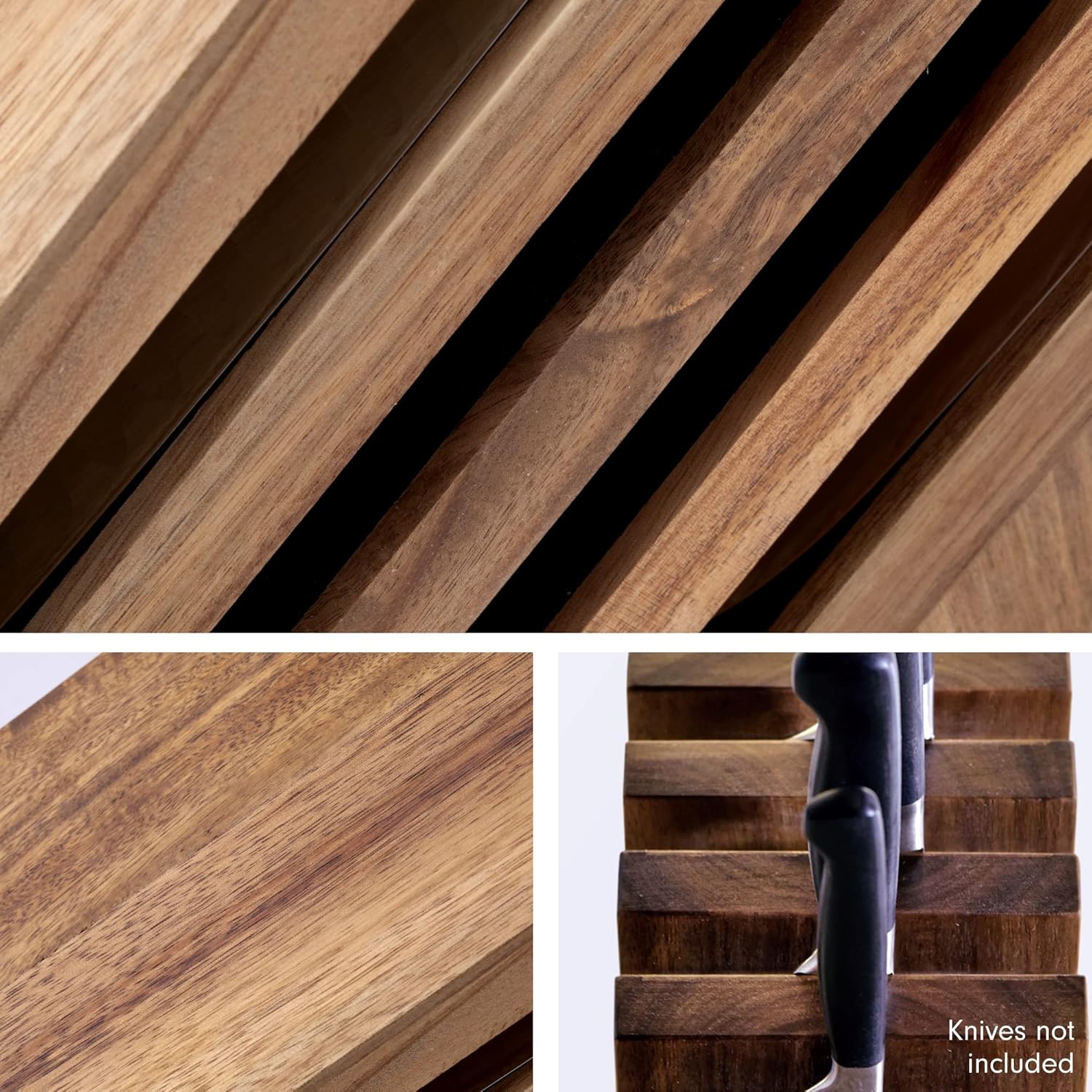 Messermeister Next Level Magnetic Knife Block Acacia Wood Panels - Holds 16 Knives