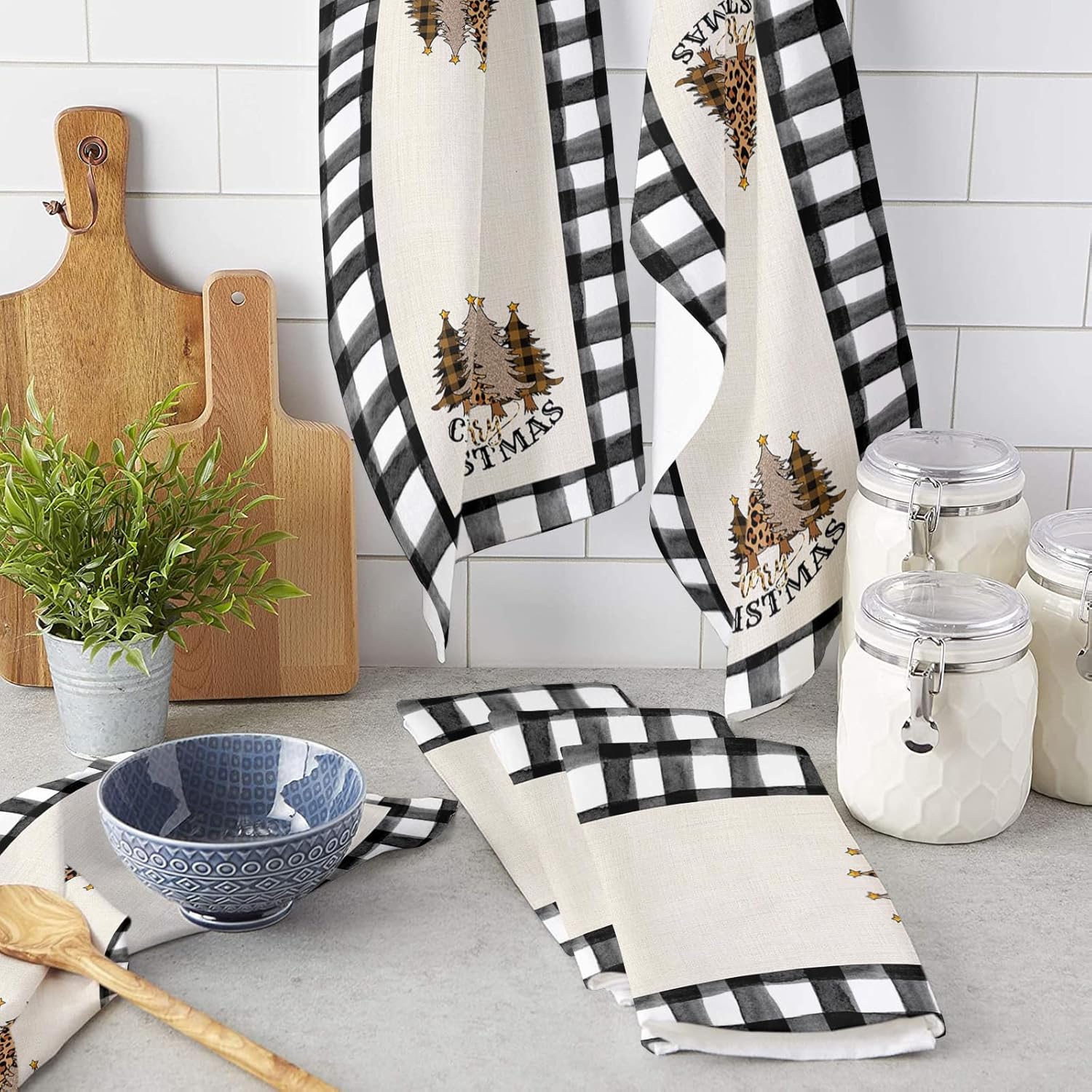 Leopard Plaid Kitchen Towels Absorbent Durable Perfect Holiday Gift