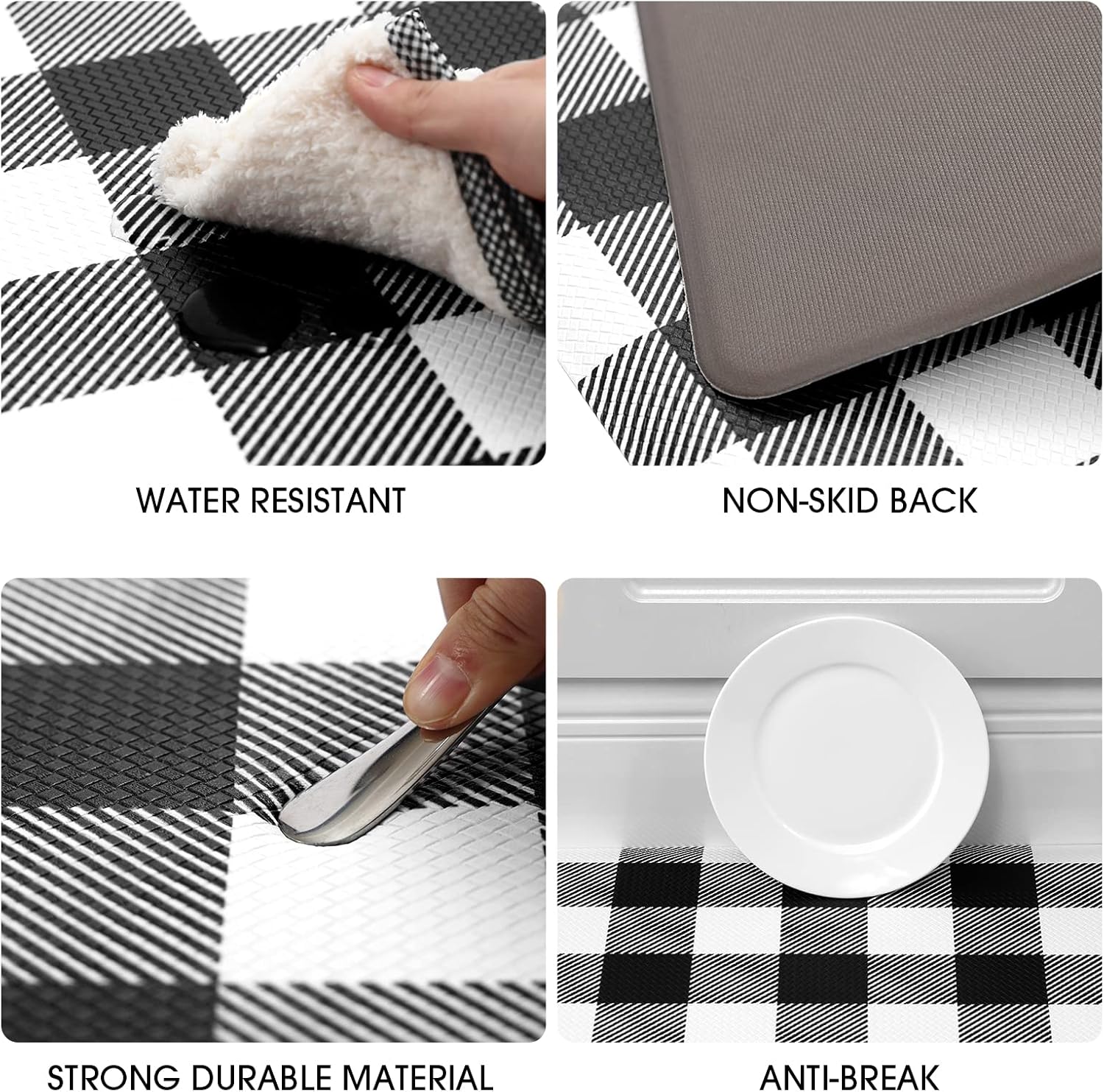 MAYHMYO Anti Fatigue Kitchen Mat 173x28 Black White Buffalo Plaid