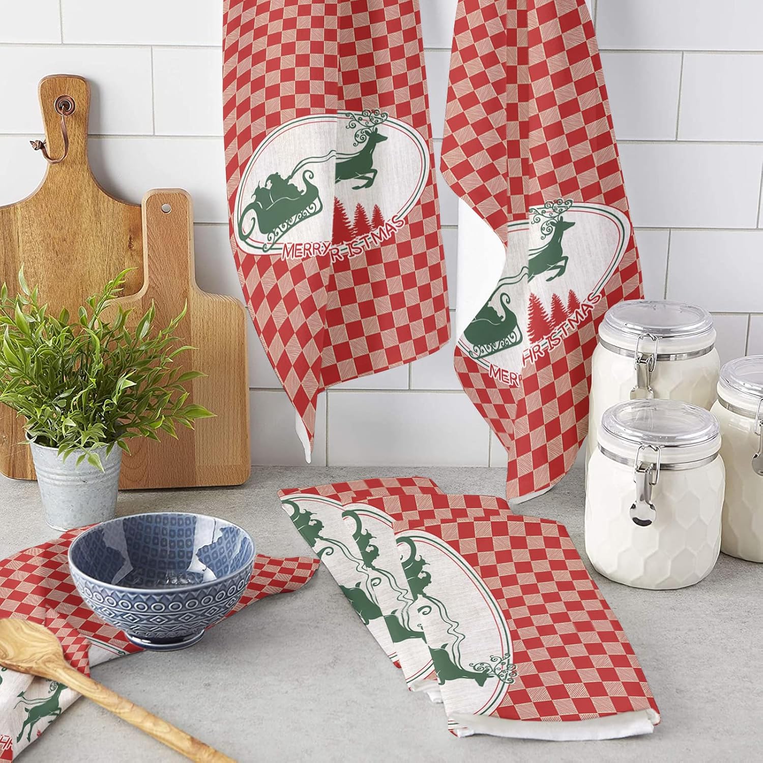 Rustic Red Christmas Sleigh Dish Towels