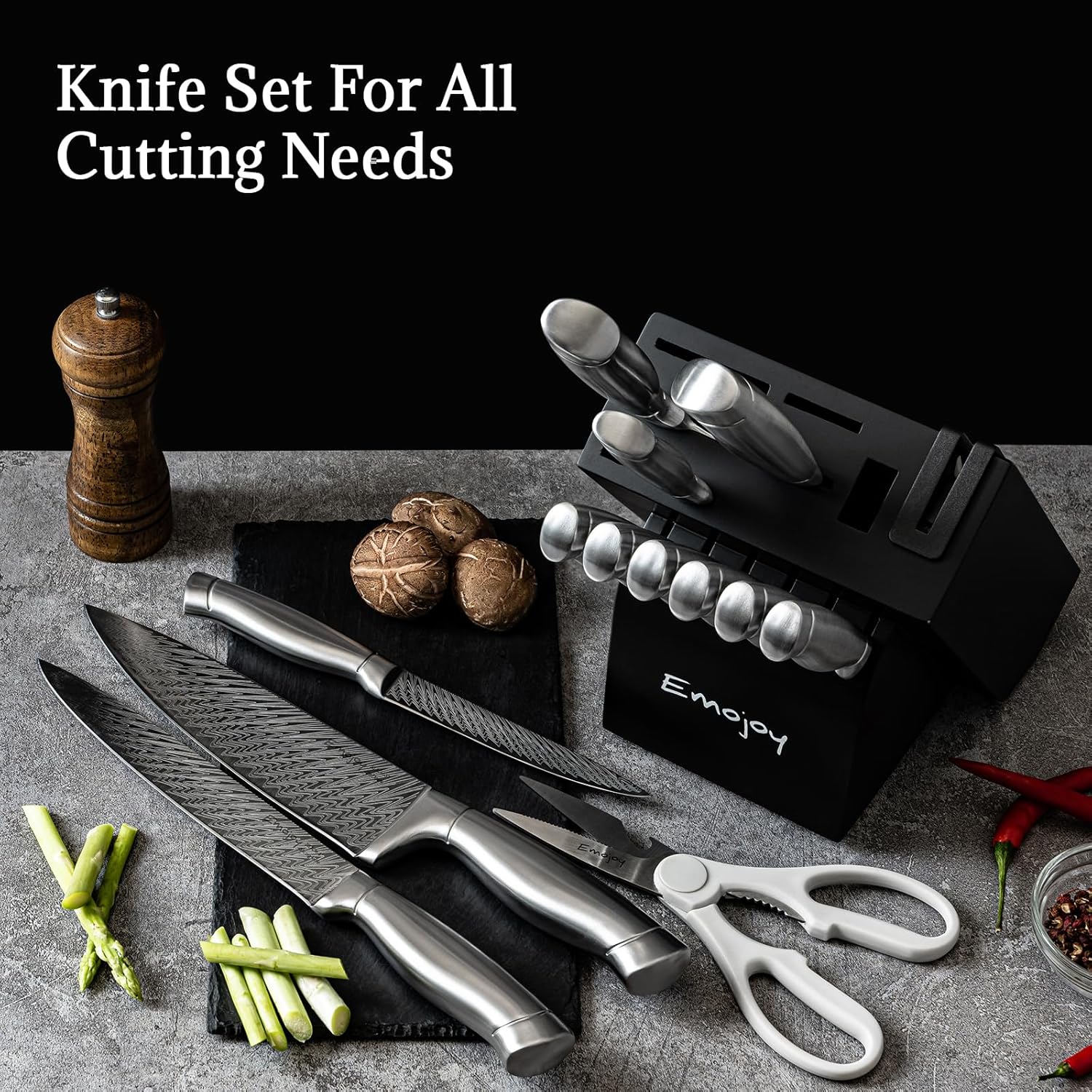 Perfect 15-Piece Knife Set with Block for Home Kitchen