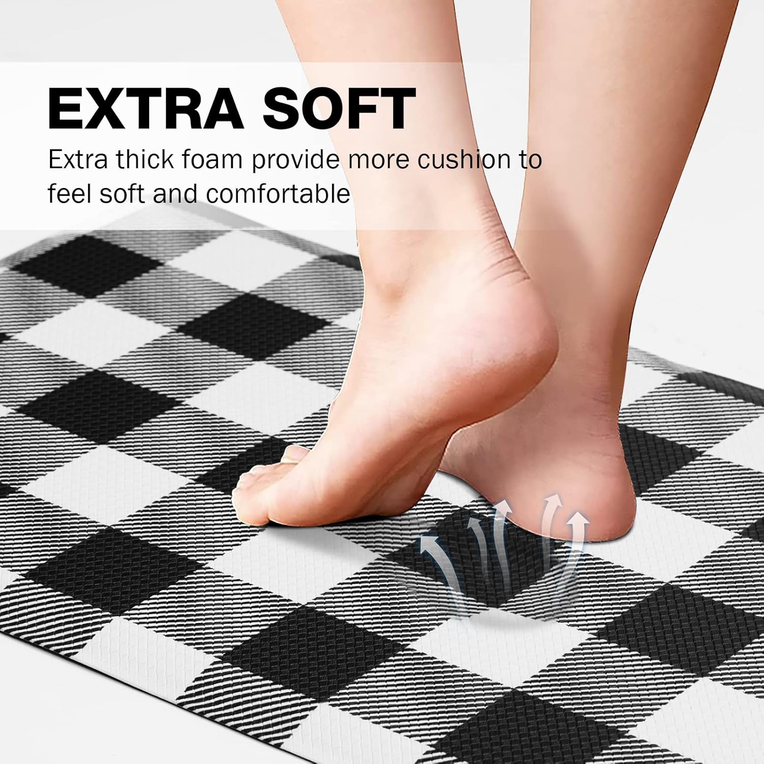 MAYHMYO Anti Fatigue Kitchen Mat 173x28 Black White Buffalo Plaid