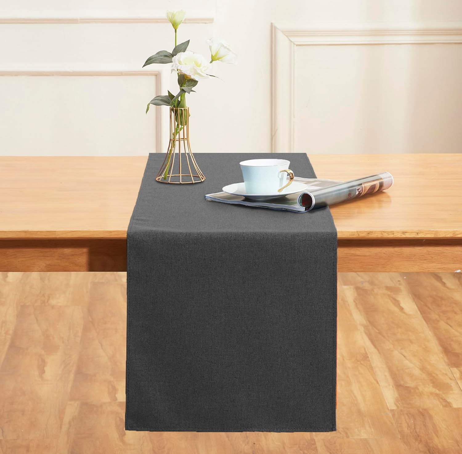 Black Grey 13x36 Table Runner Cotton Linen Farmhouse Style for Home Kitchen