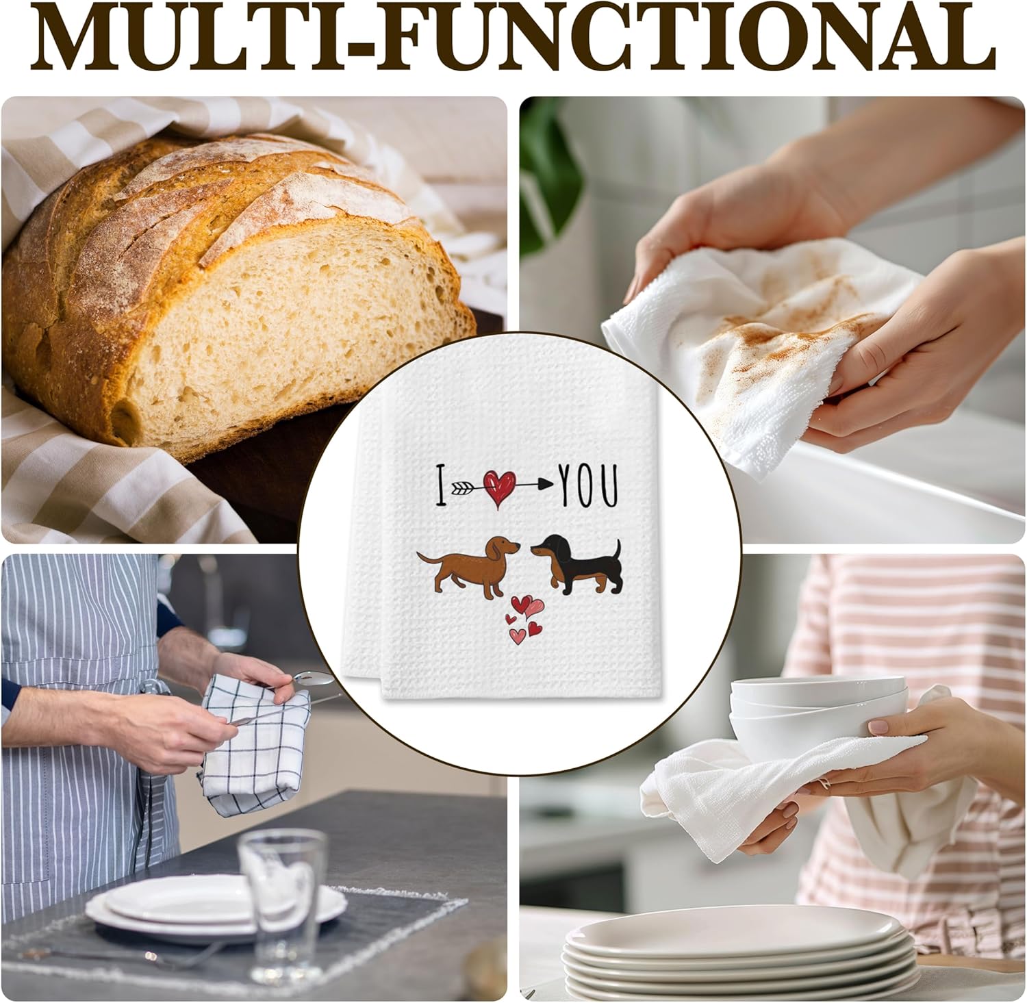 DETIHO Dachshund Gift Set for Women Kitchen Towels with a Sweet Dog