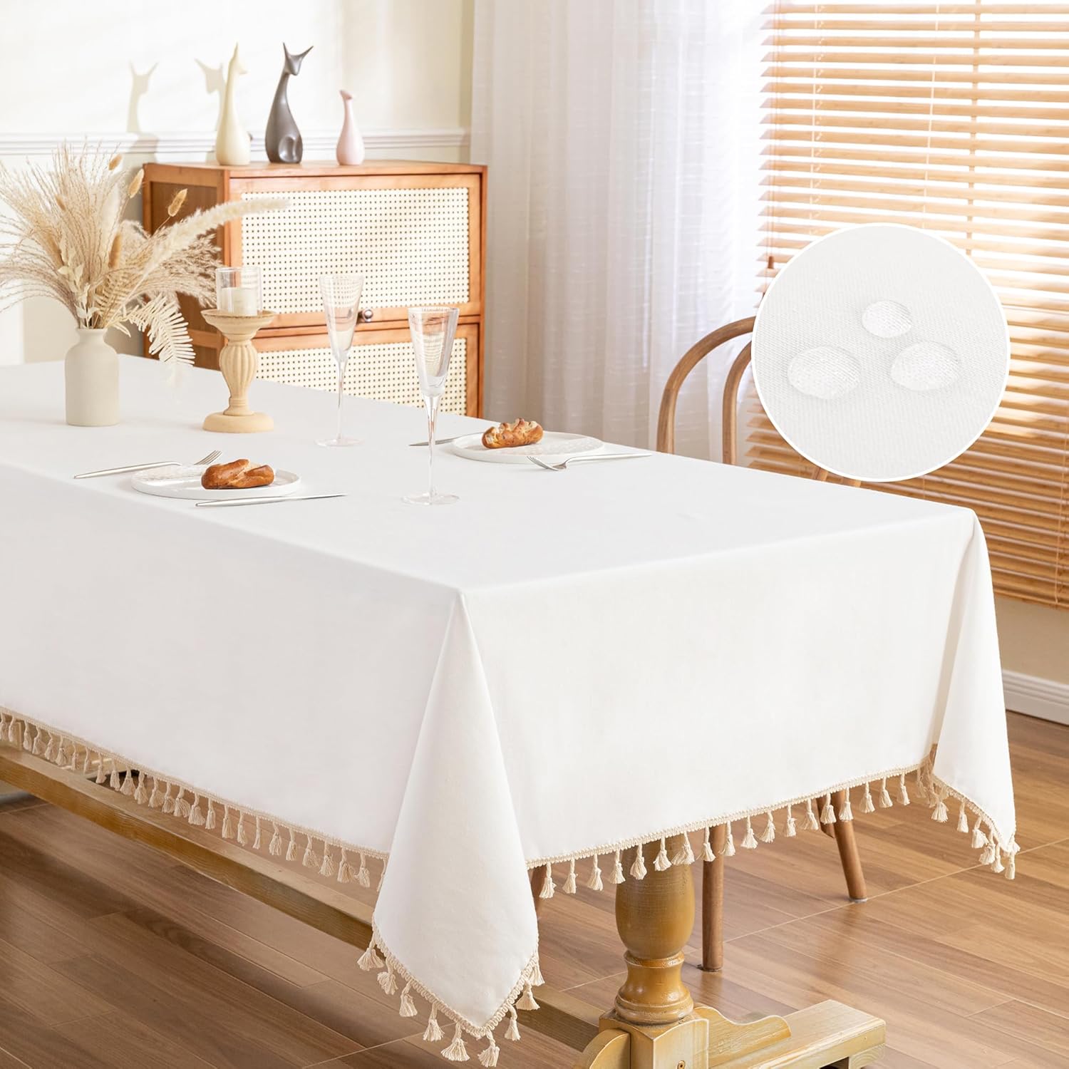 MYSKY HOME White Table Cloth 55X86 for 6-8 Seats