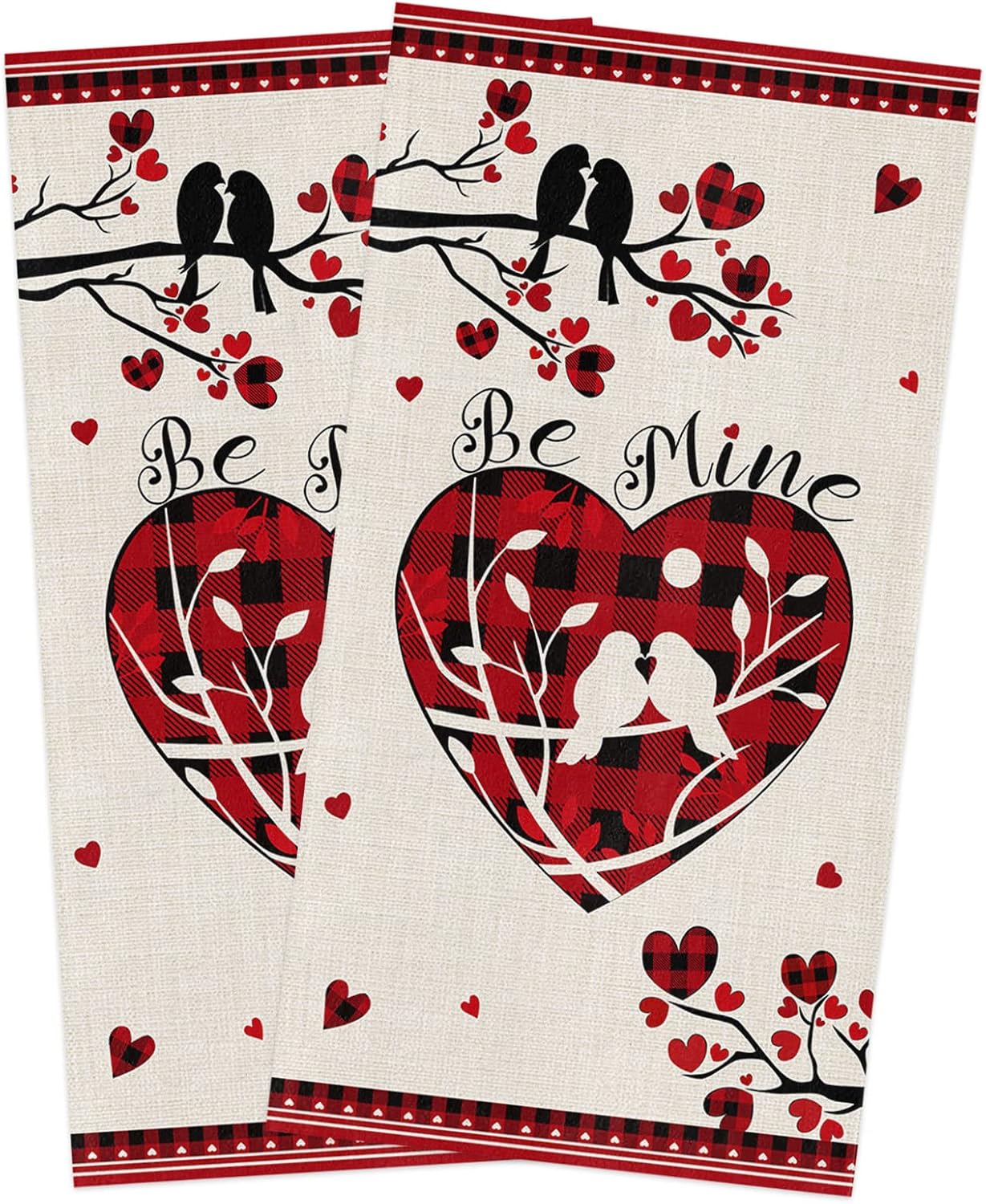 ZOE GARDEN Red Saint Love-Tree Country Plaid Dish Towels