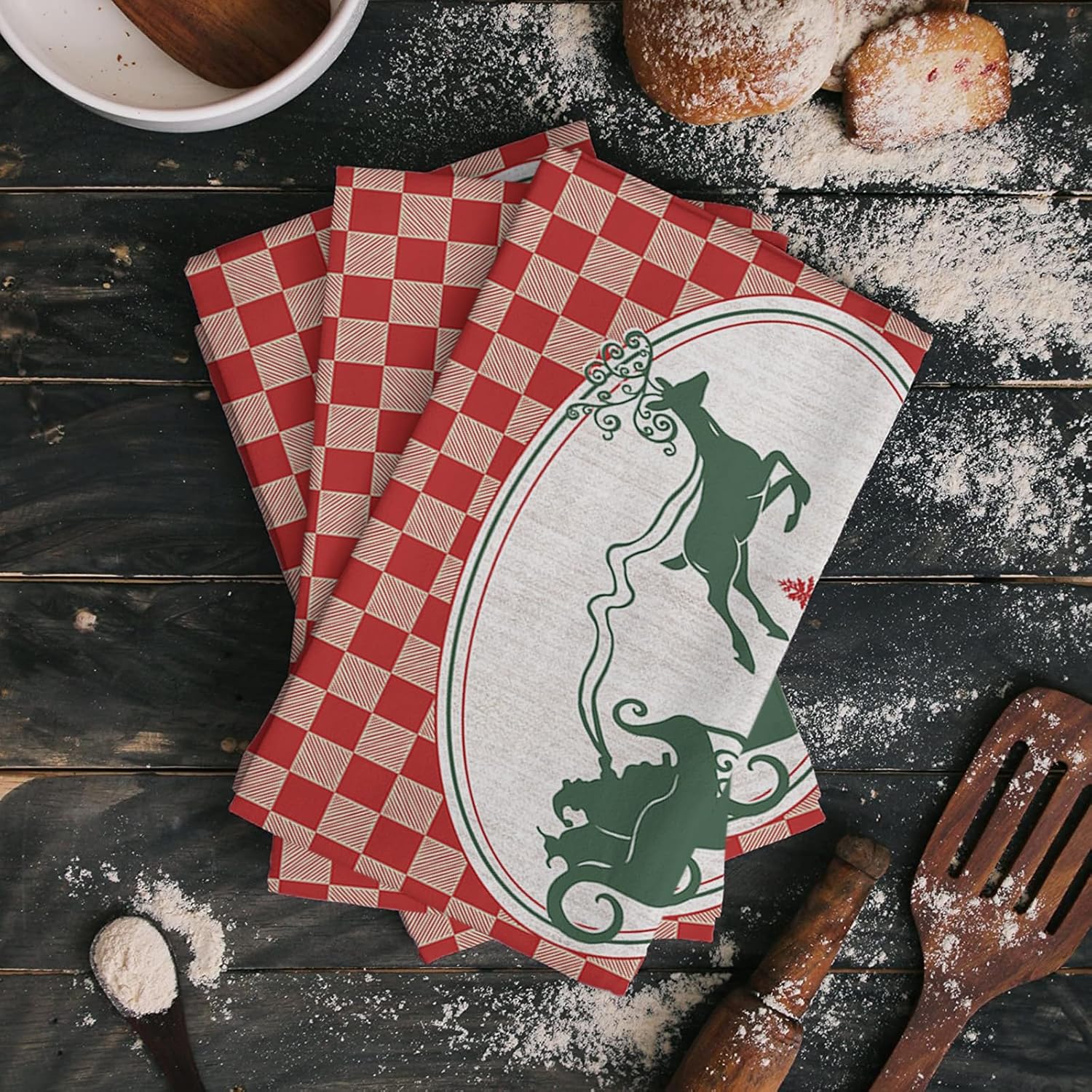 Rustic Red Christmas Sleigh Dish Towels