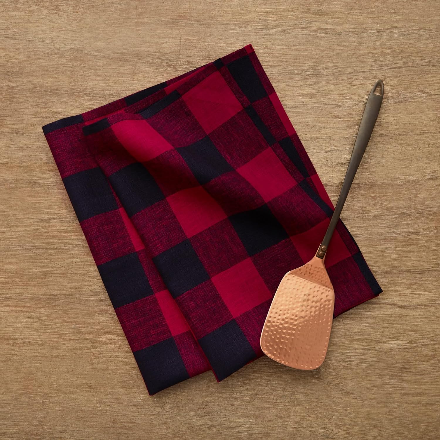 Solino Home Linen Kitchen Towels Set of 2 Red and Black