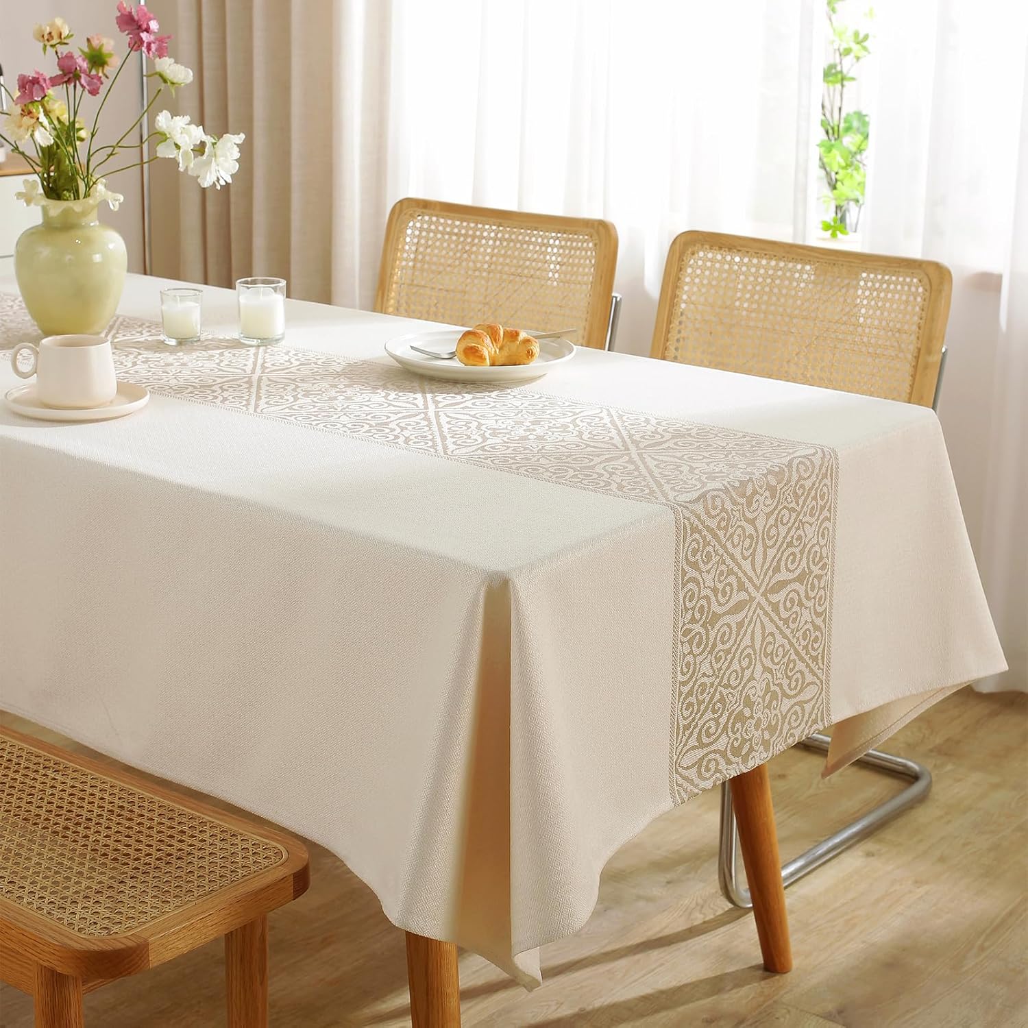 55x87 inch waterproof tableclothSolaverano cotton linenextra softDurable for diningkitchenhome