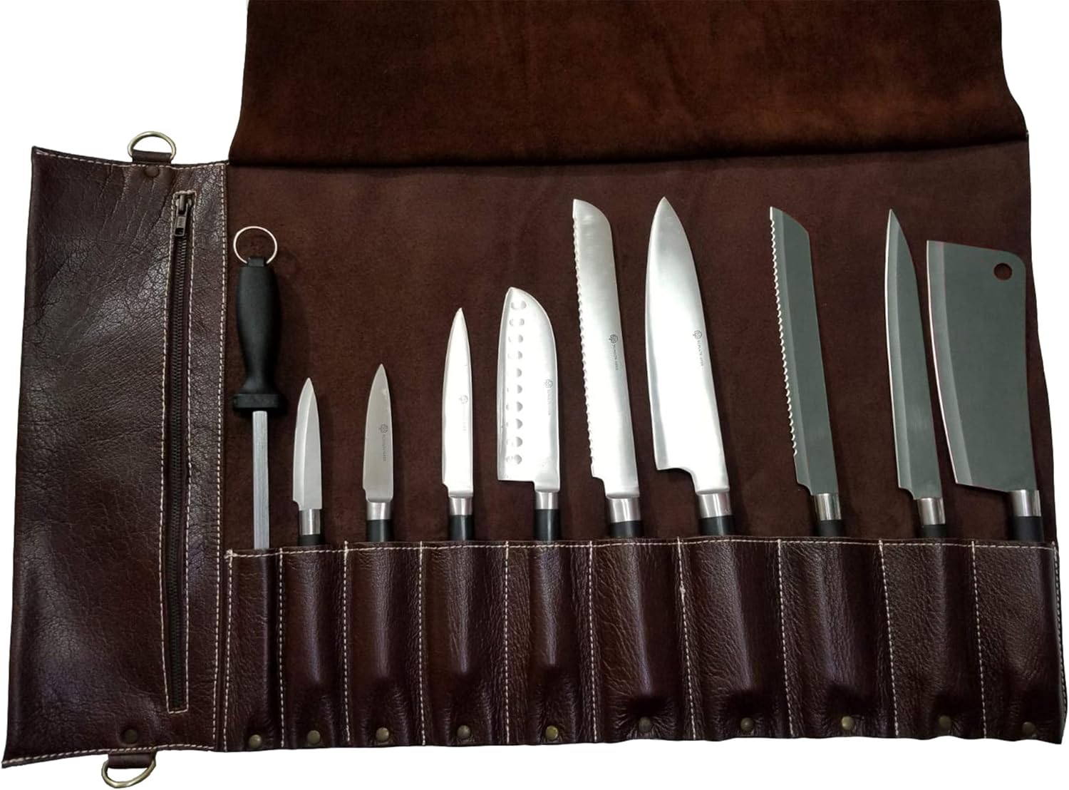 Solid Premium Leather Chef Knife Bag Roll with 10 slots space