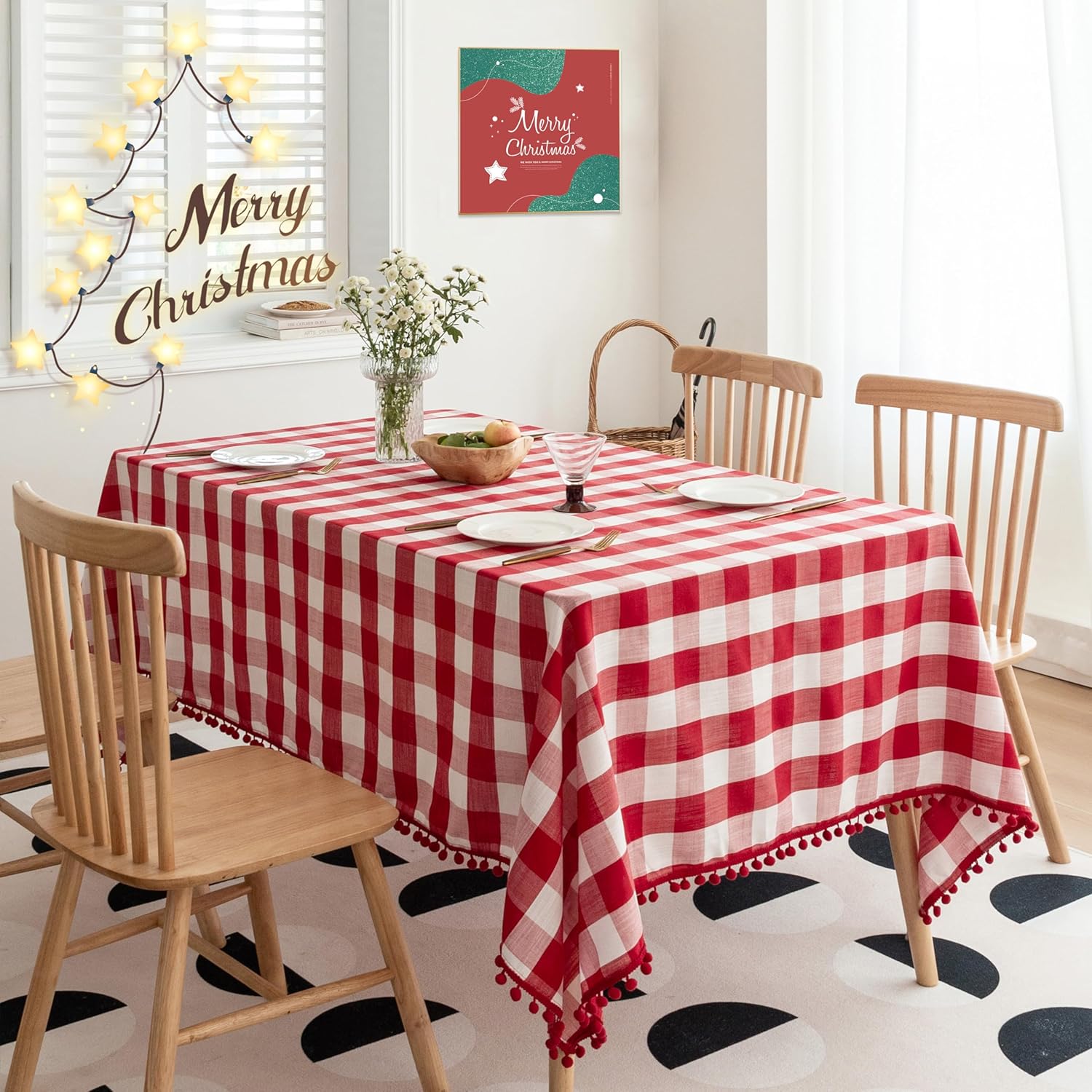 Experience Christmas Time in Style with Our Red and White Checkered Tablecloth