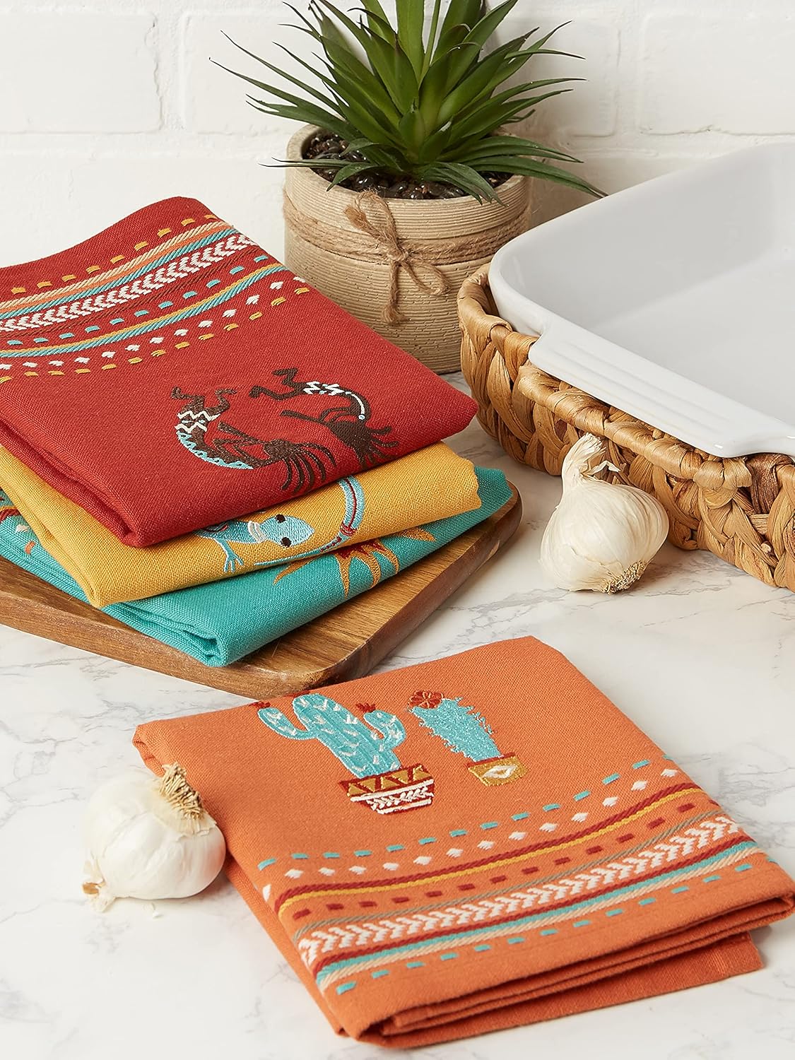 DII Southwest Hacienda Stripe Dishtowel Set 18x28 Assorted 4 Piece