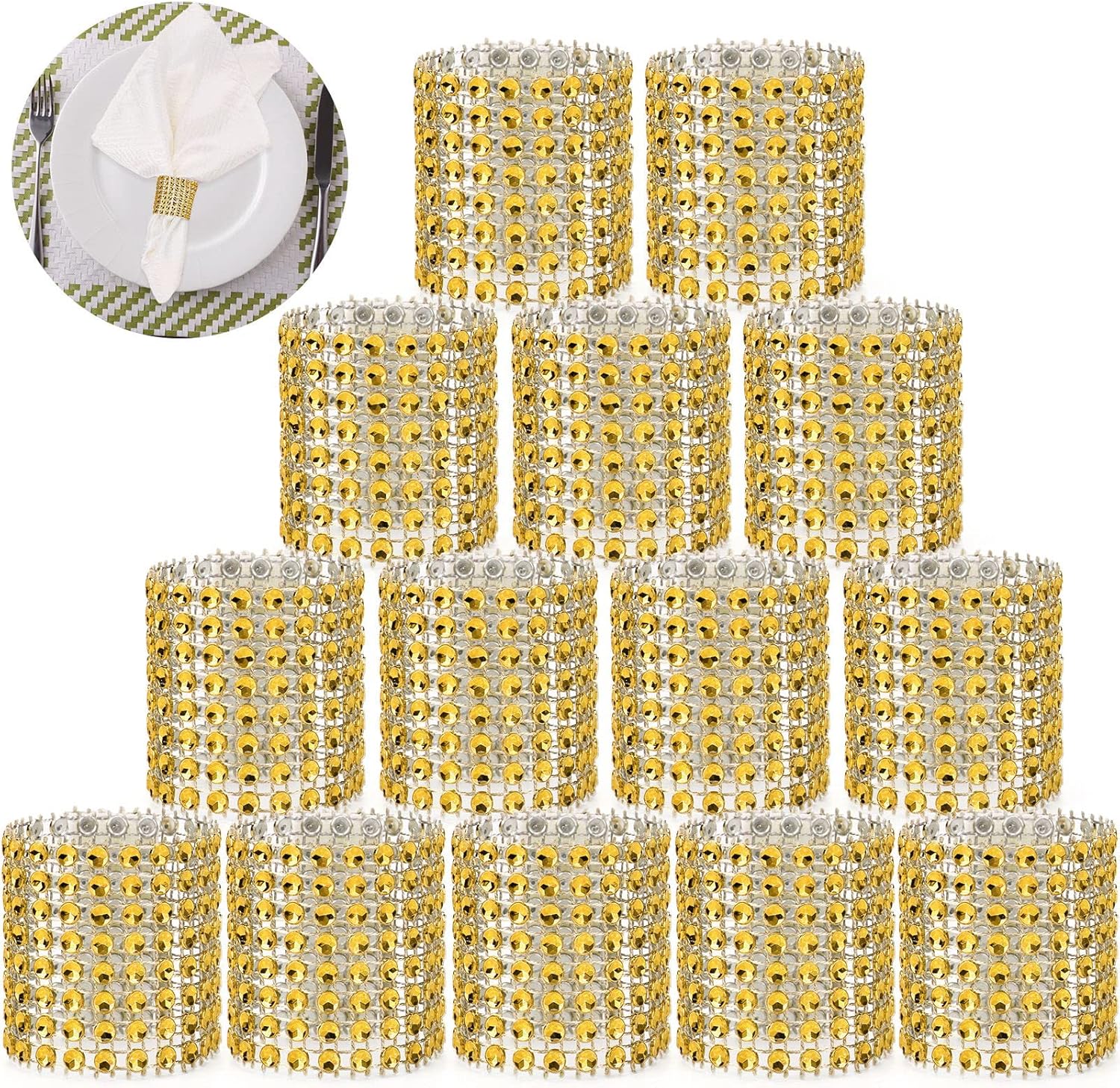 Glowing Gold Rhinestone Napkin Rings Set of 150 for Weddings Special Occasions