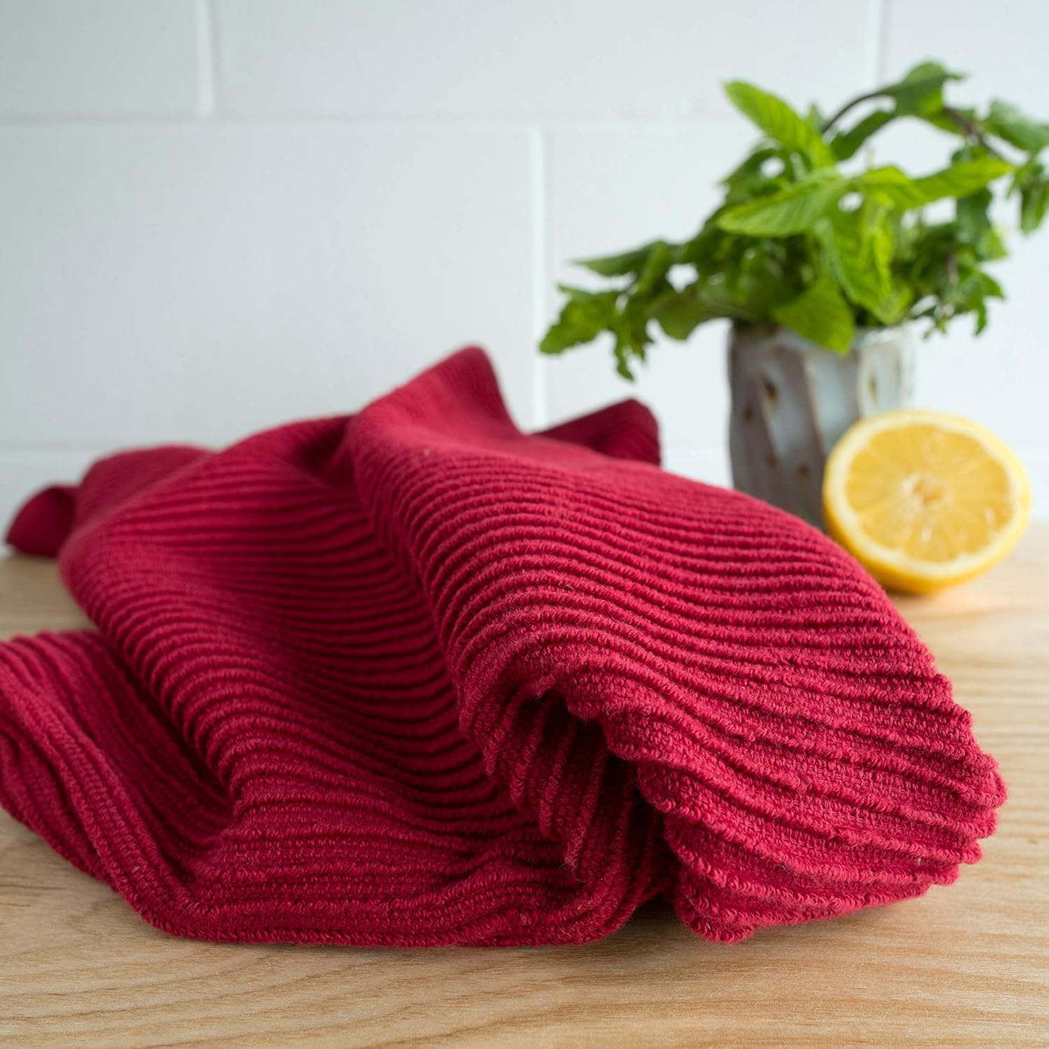 Now Designs Ripple Kitchen Towel Set of 2 Carmine