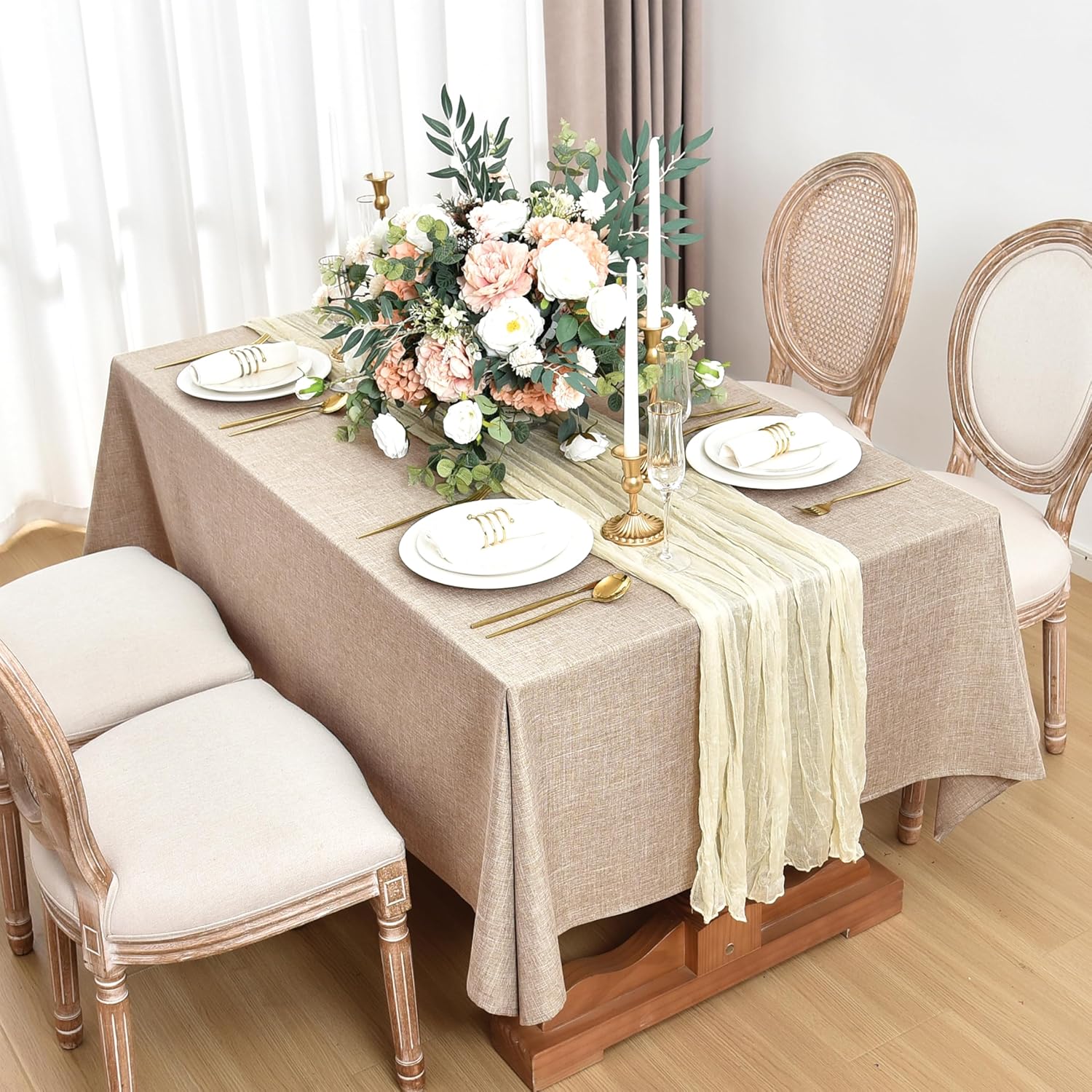 Compact Elegant Fitable Linen Tablecloth for Stain-Resistant Use