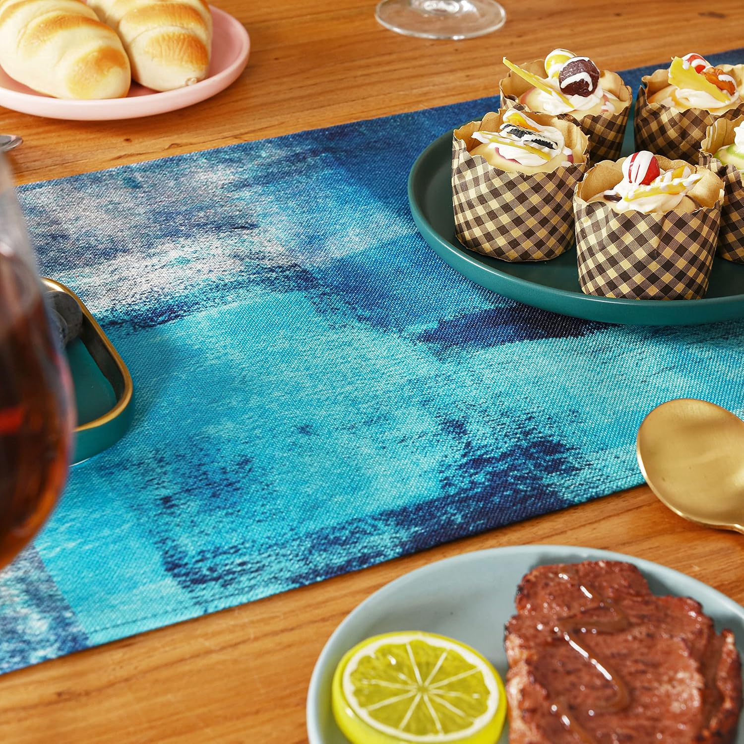 Winotic Delight Table Runner Turquoise Art Design 13x90 inches