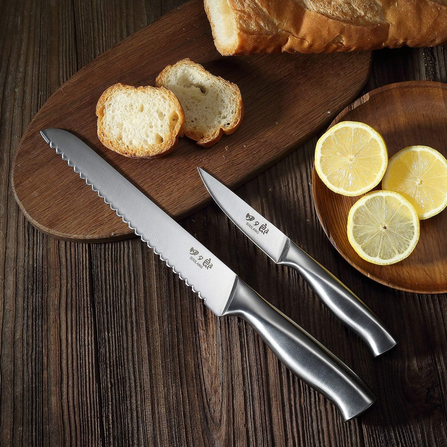 SIXILANG 8-Piece German Stainless Steel Knife Set with Oak Wooden Block