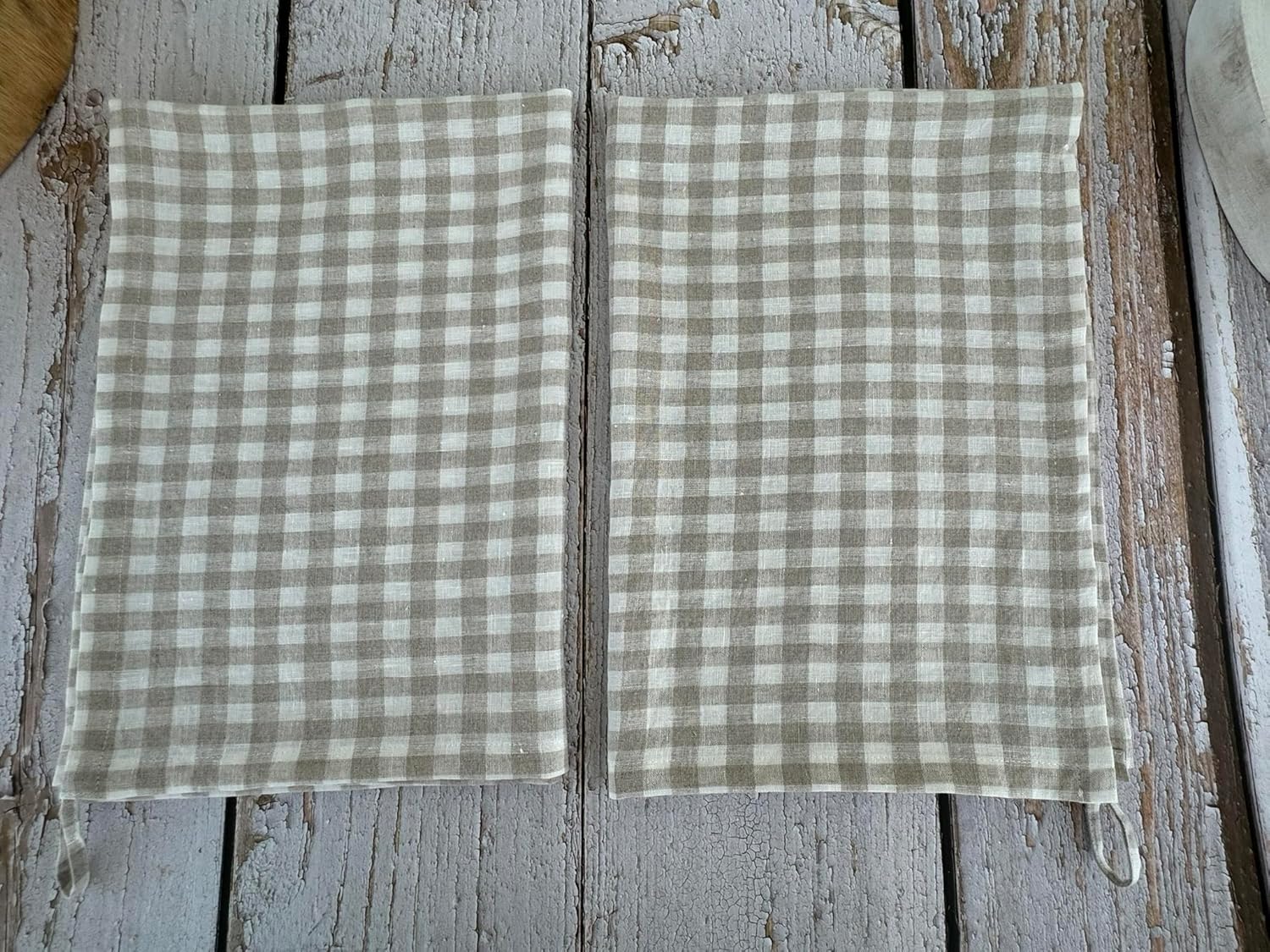 Eight Owls Stonewashed Linen Dish Towels - Set of 2 Natural Check 1