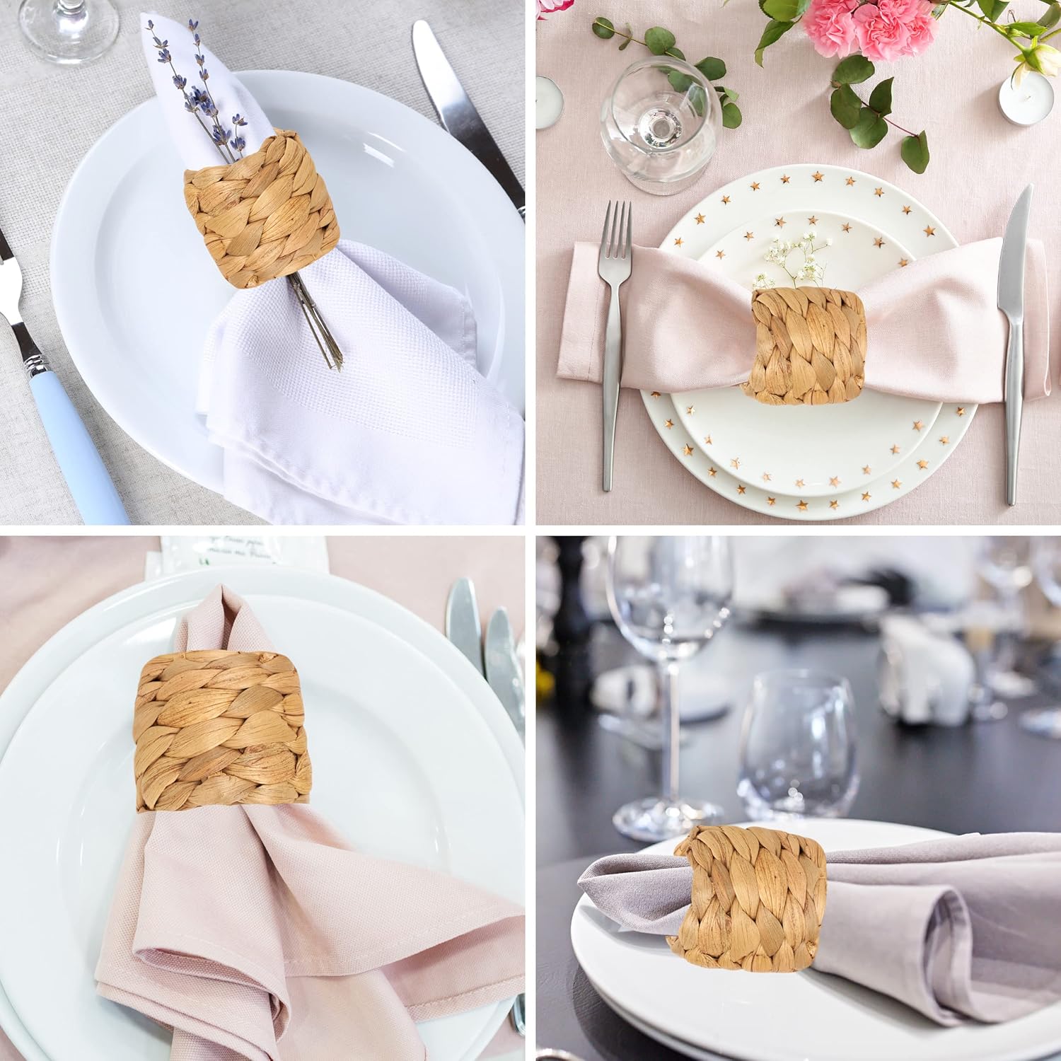 Eco-Friendly Napkin Rings WITH 20 Woven Hyacinth Napkins