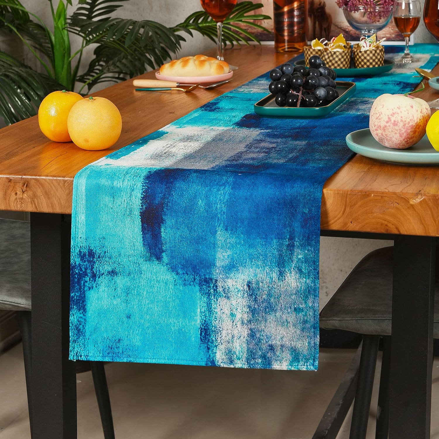 Winotic Delight Table Runner Turquoise Art Design 13x90 inches