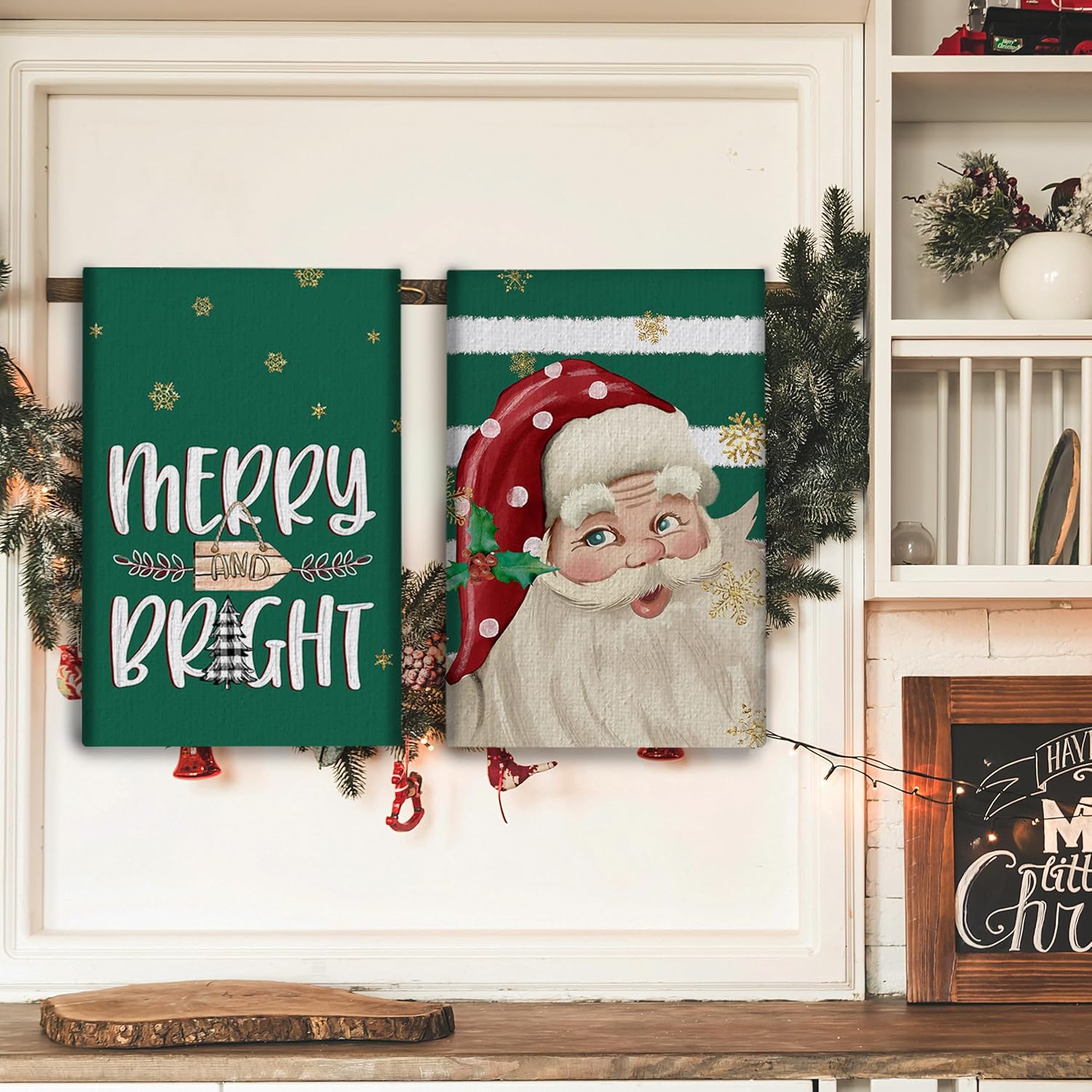 Auomily Nostalgic Santa Christmas Kitchen Towel Set of 2