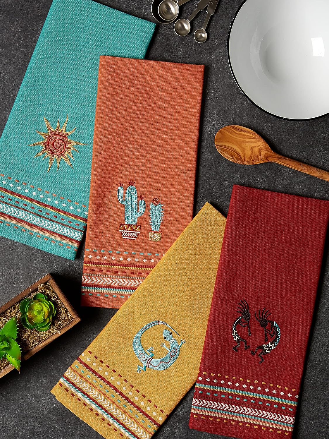 DII Southwest Hacienda Stripe Dishtowel Set 18x28 Assorted 4 Piece